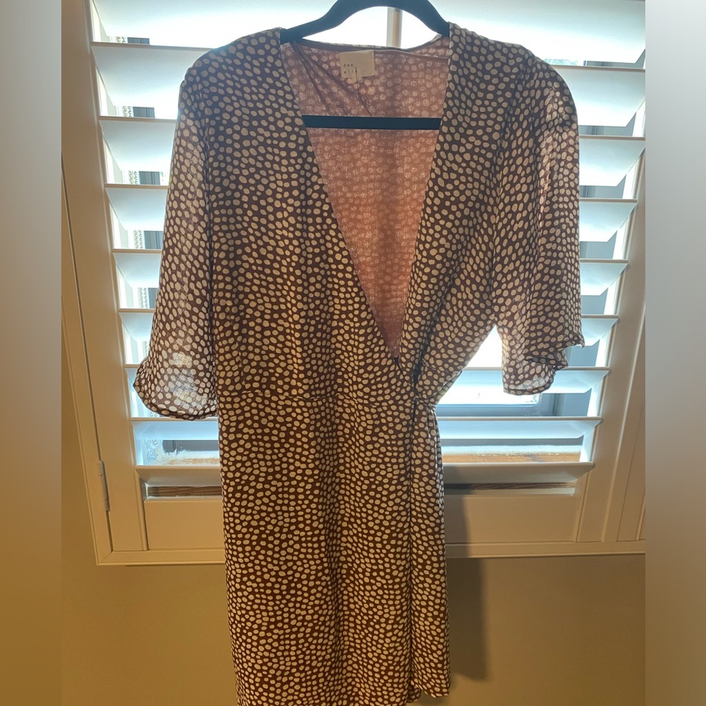 Brown white polka dot cross body dress